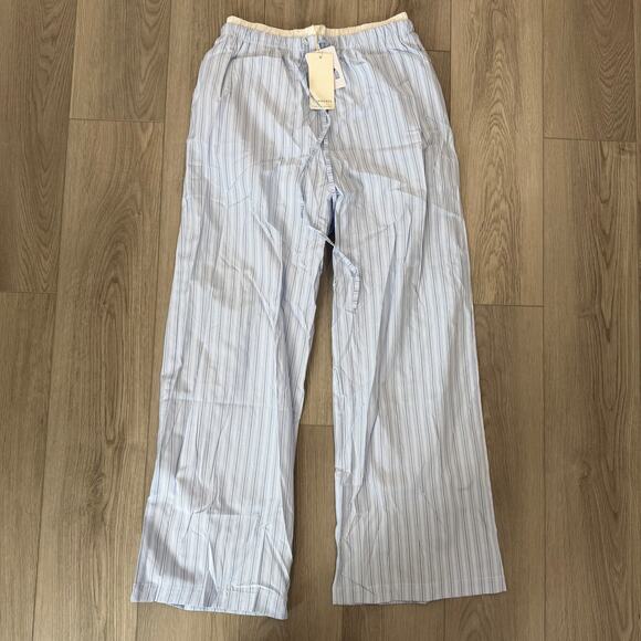 Commense Stripe Casual Loose Double Waisted Tie Front Pants Lounge Blue Stripe M - Picture 2 of 7